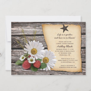 Rustic Daisy Strawberry Bridal Shower Invitation
