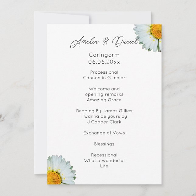 Rustic Daisy Summer Wedding Ceremony Program Invitation (Front)