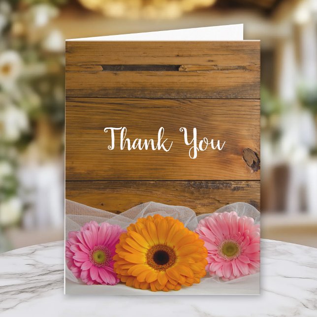Rustic Daisy Trio Country Barn Wedding Thank You Card (Creator Uploaded)