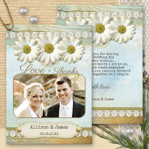 Rustic Daisy Wedding Photo Thank You Card
