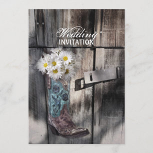 rustic daisy western country cowboy wedding invitation