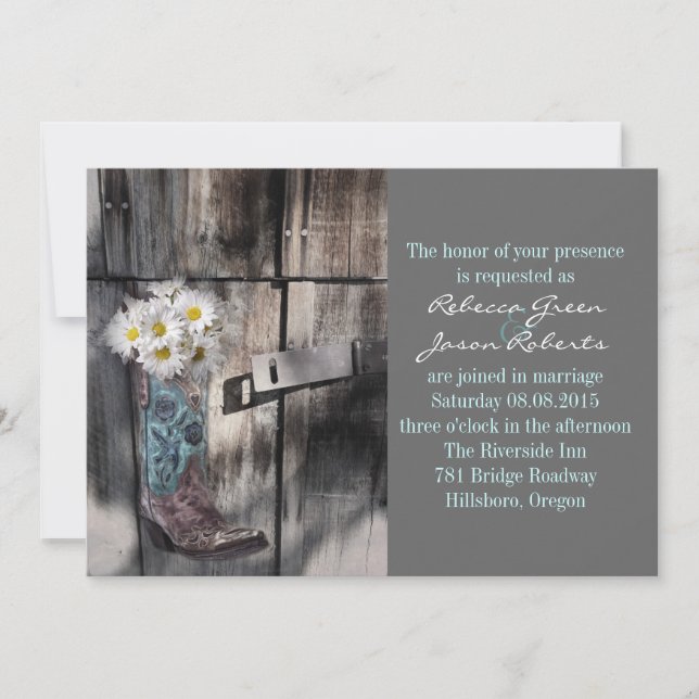 rustic daisy western country cowboy wedding invitation (Front)