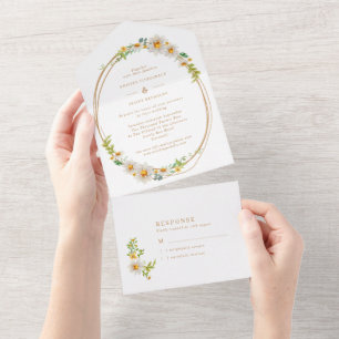 Rustic Daisy Wreath Wedding All In One Invitation