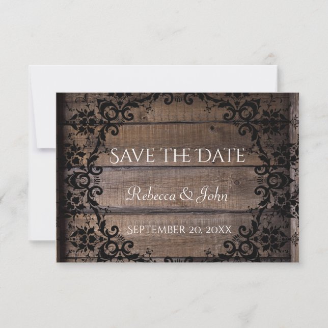 Rustic Damask Floral Save the Date Announcement (Front)