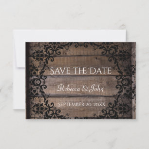 Rustic Damask Floral Save the Date Announcement