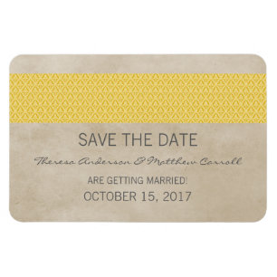 Rustic Damask Save the Date Magnet, Yellow Magnet