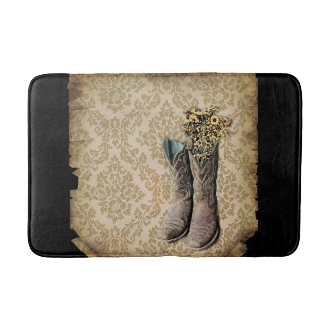 rustic damask western country cowboy boot bath mat (Front)