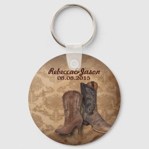 rustic damask Western Cowboy wedding favor Key Ring