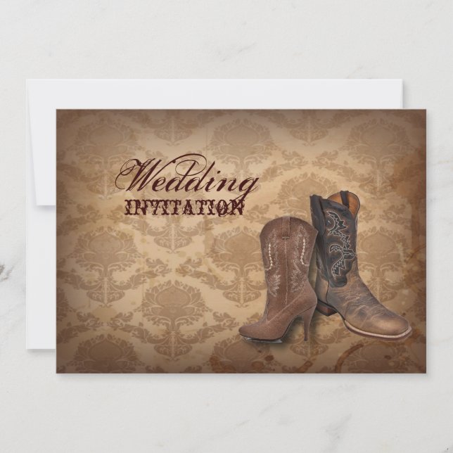 rustic damask Western Cowboy wedding Invitation (Front)