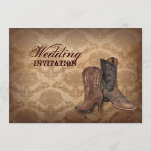 rustic damask Western Cowboy wedding Invitation
