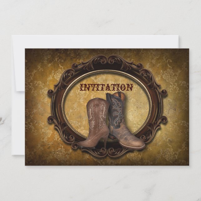 rustic damask Western Cowboy wedding Invitation (Front)