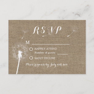 Rustic Dandelion Blowing Burlap Wedding RSVP Card