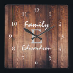 Rustic dark barn wood monogram name square wall clock<br><div class="desc">Rustic dark barn wood monogram name clock.
You can easily change the text and name to personalise it.</div>