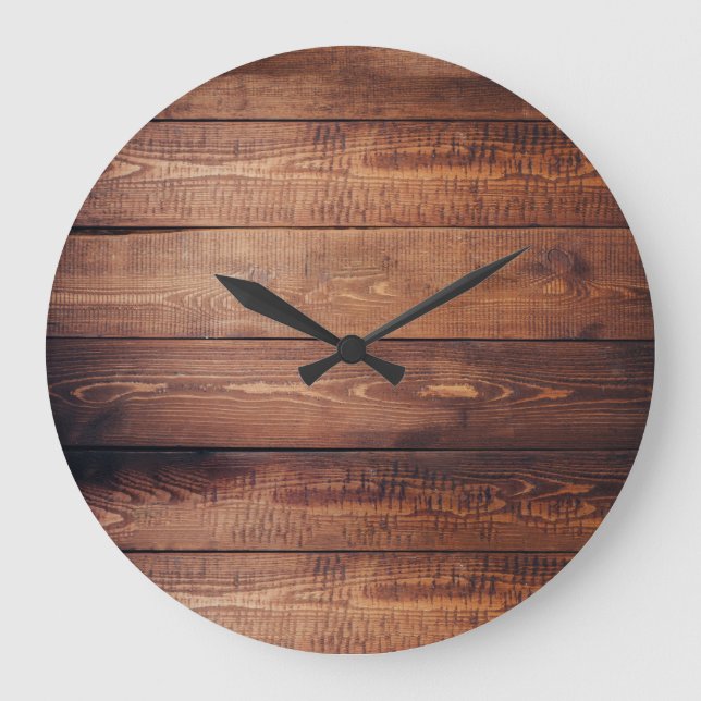 Rustic dark barn wood pattern country large clock (Front)