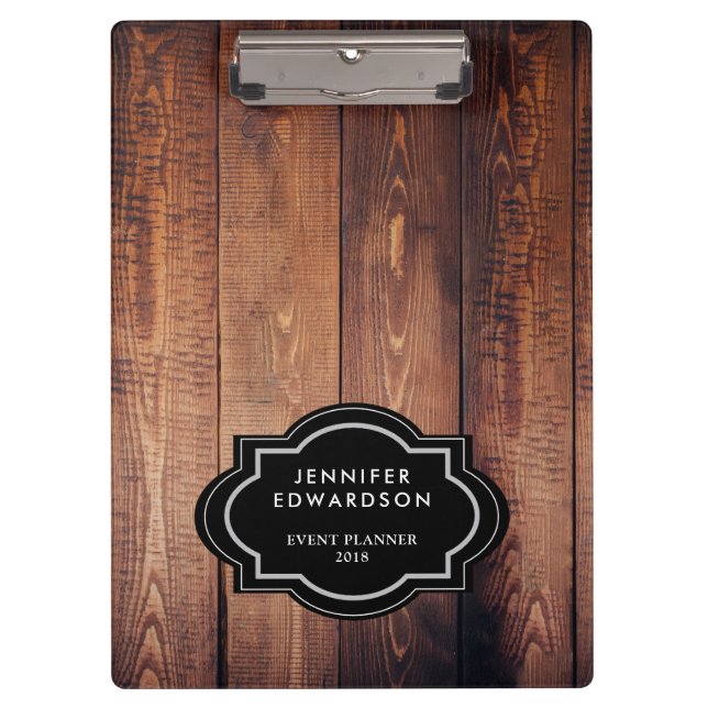 Rustic dark barn wood pattern personalised clipboard (Front)