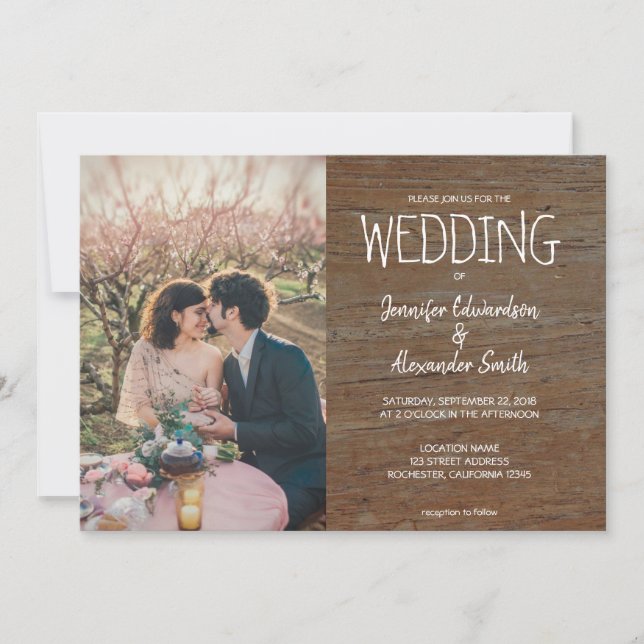 Rustic dark barn wood photo country Wedding Invitation (Front)
