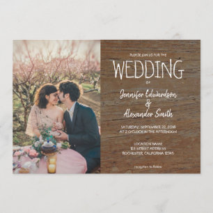 Rustic dark barn wood photo country Wedding Invitation