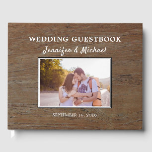 Rustic dark barn wood photo couple wedding guest book