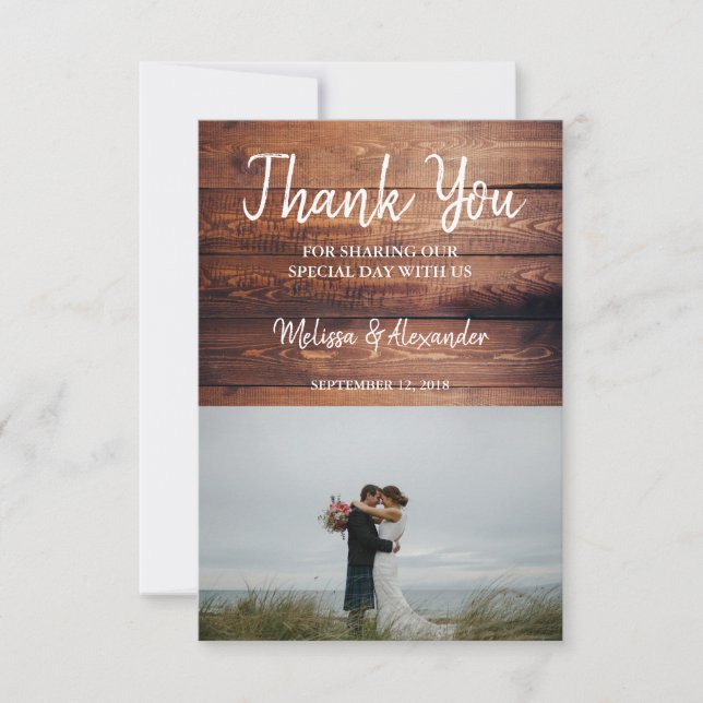 Rustic dark barn wood photo Thank you wedding (Front)