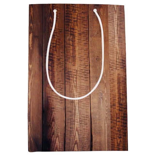 Rustic Dark Barn Wood Planks Medium Gift Bag (Front)