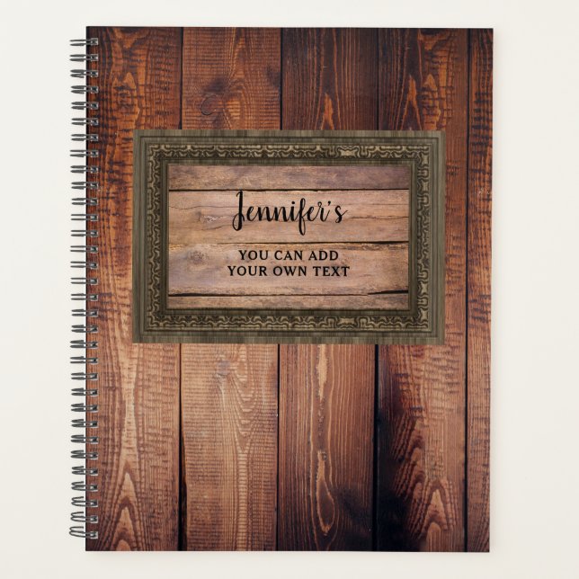 Rustic dark barn wood trendy personalised planner (Front)