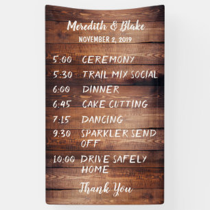 Rustic dark barn wood Wedding program schedule Banner