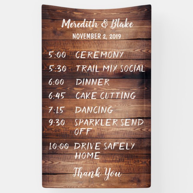 Rustic dark barn wood Wedding program schedule Banner (Vertical)