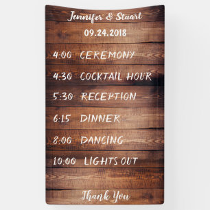 Rustic dark barn wood Wedding program schedule Banner