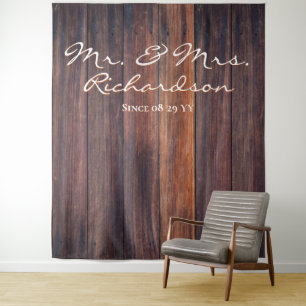 Rustic Dark Brown Barn Wood Photo Backdrop Wedding Tapestry