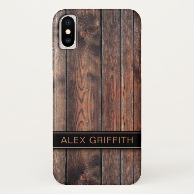 Rustic Dark Brown Faux Wood Case-Mate iPhone Case (Back)