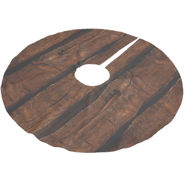 Rustic dark brown old wood brushed polyester tree skirt (Angled)