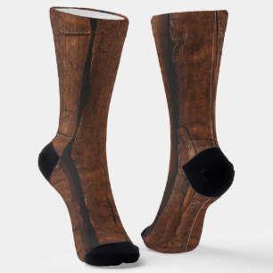 Rustic dark brown old wood cool elegant socks