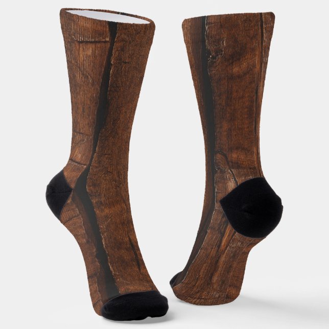 Rustic dark brown old wood cool elegant socks (Angled)