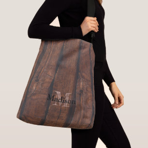 Rustic dark brown old wood Monogram Crossbody Bag