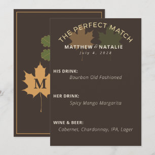 Rustic Dark Brown Olive Green Fall Wedding Bar Menu