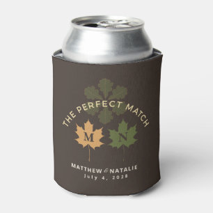 Rustic Dark Brown Olive Green Fall Wedding Can Cooler