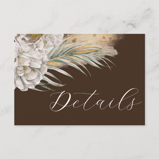 Rustic Dark Brown & White Flowers Wedding Details Enclosure Card (Front)
