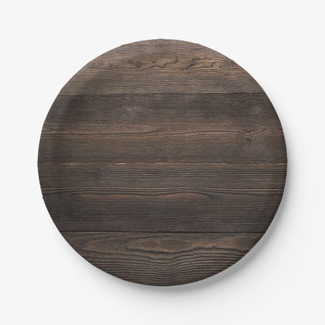 Rustic Dark brown WOOD LOOK texture Paper Plate (Front)
