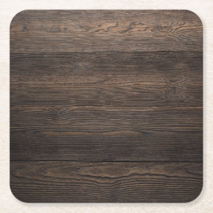 Rustic Dark brown WOOD LOOK texture Square Paper Coaster