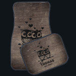 Rustic Dark Brown Wood Owls Wedding Name & Date Car Mat<br><div class="desc">Rustic Country Style Car Floor Mats with cute and sweet owl pair design for your personalization of family name and est. date. Perfect for weddings,  anniversaries,  or a Father's Day,  Mother's Day gift also.</div>