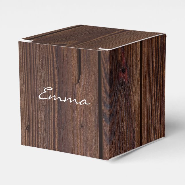 Rustic Dark Brown Wood Wooden Fence Country Style Favour Box (Front Side)