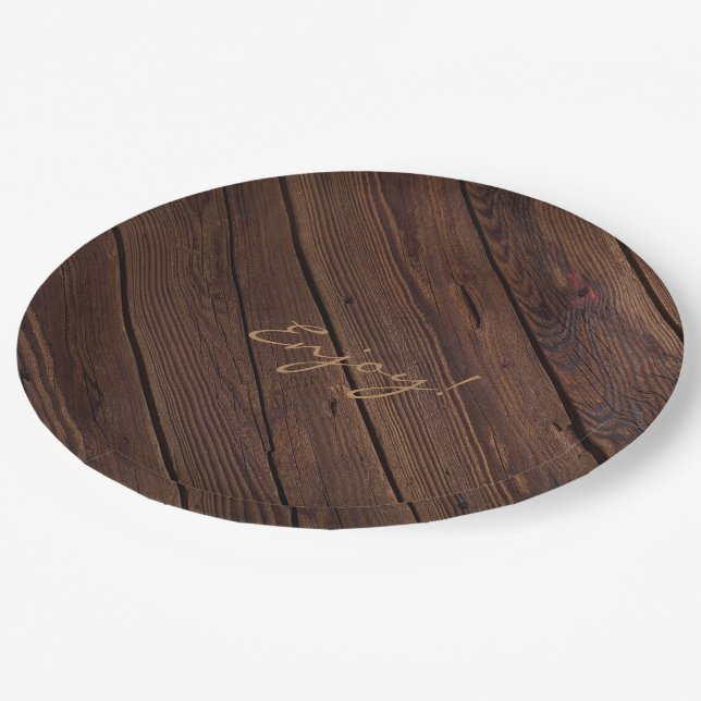 Rustic Dark Brown Wood Wooden Fence Country Style Paper Plate (Angled)
