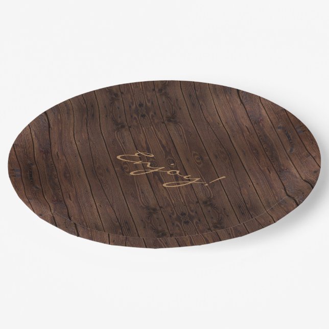Rustic Dark Brown Wood Wooden Fence Country Style Paper Plate (Angled)