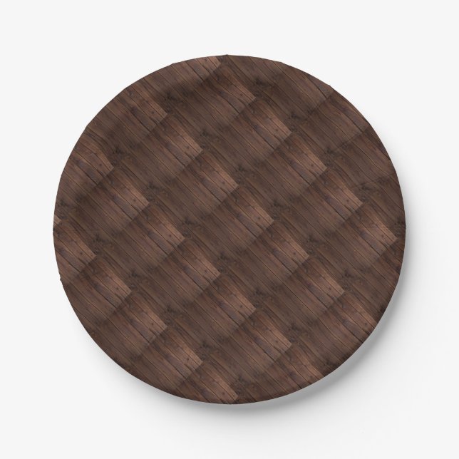 Rustic Dark Brown Wood Wooden Fence Country Style Paper Plate (Front)