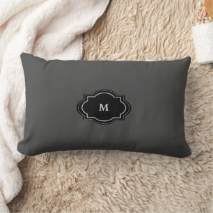 Rustic dark gray family monogrammed lumbar cushion
