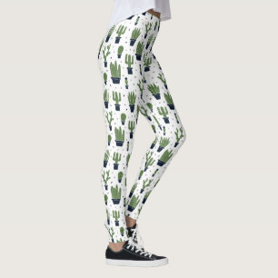 Rustic Dark Green Cactus Desert Pattern Leggings