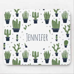 Rustic Dark Green Cactus Desert Pattern Mouse Mat