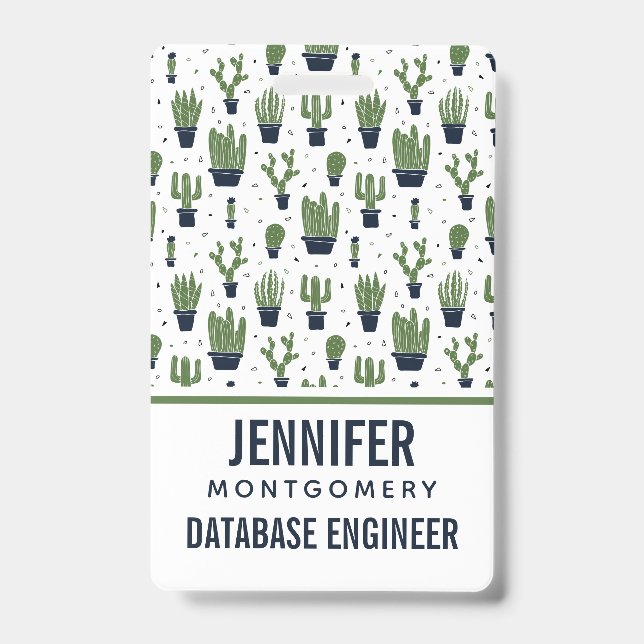 Rustic Dark Green Cactus Desert Pattern Profession ID Badge (Front)