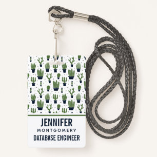 Rustic Dark Green Cactus Desert Pattern Profession ID Badge