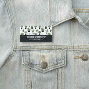 Rustic Dark Green Cactus Desert Pattern Profession Name Tag